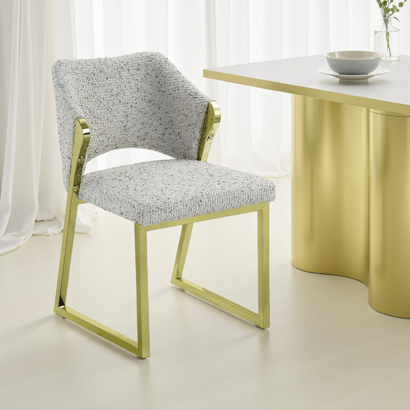 Chaise d'appoint latérale, acier inoxydable doré, sherpa gris doux