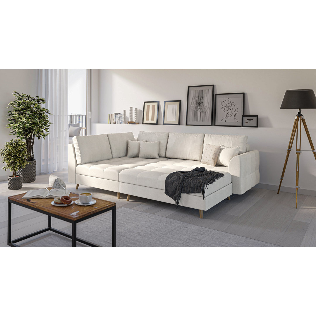 Ecksofa Naples mit Holzfüßen Im Skandinavischen Stil mit Hocker