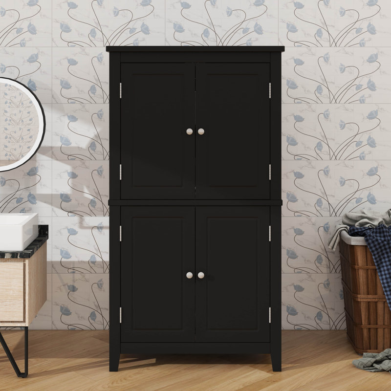 Armoire de rangement élégante sur pied avec 4 portes et tablettes réglables, Noir