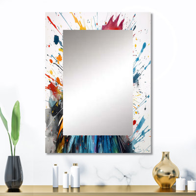 Colourful Humour Caricature Chicken Portrait - Red Wall Mirror Decor