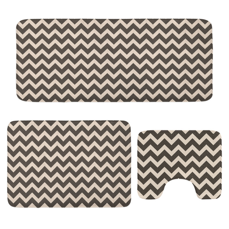 Ensemble de tapis de salle de bain à motif chevron 3 pièces Chevron