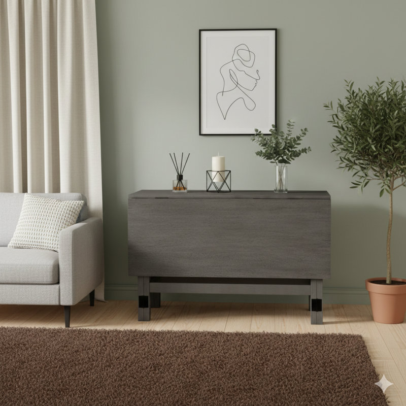 Table de salle à manger extensible en bois de style rustique avec rallonge pliante pour espaces compacts, finition grise
