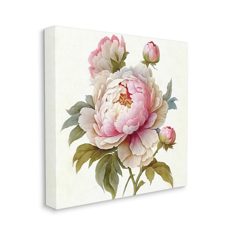 "Au-772", impression détaillée de pivoines roses sur toile par Ziwei Li, H 17 po x l 17 po x P 1,5 po