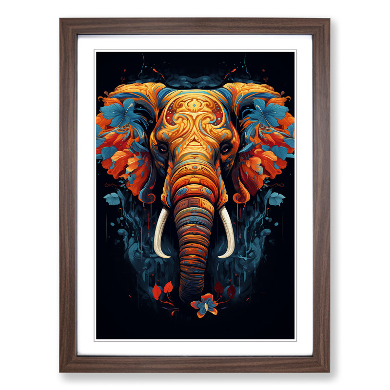 XYZ-FRM-V1223-629 Elephant Informel No.2 1 Piece Single Picture Frame Wall Art, 64cm H x 46cm W x 2cm D, Walnut