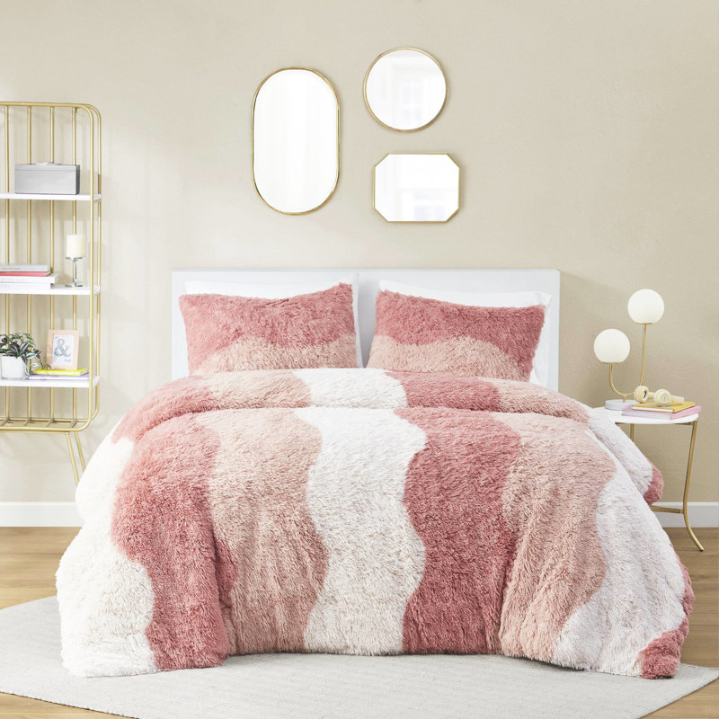Très grand / très grand housse de couette en fausse fourrure ombrée 3 pièces très grande taille, fermeture à boutons, lavable à la machine avec 2 attaches intérieures, literie douce et confortable