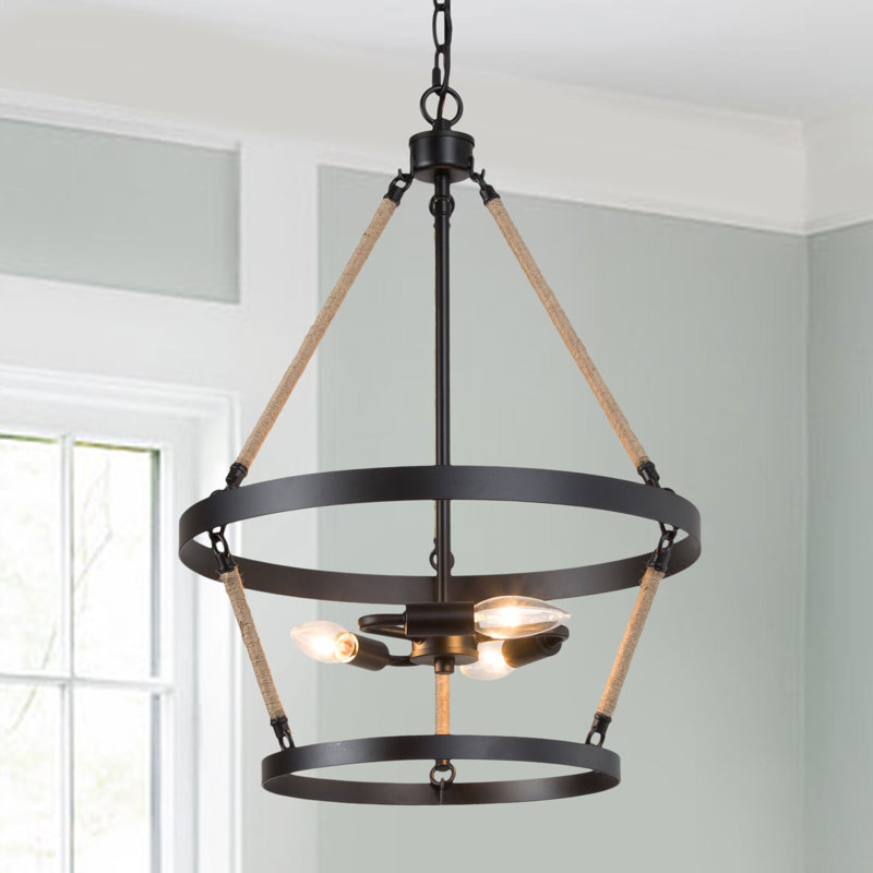 Lustre industriel Houghtaling à 3 lumières, intensité variable, en forme de roue de chariot, noir mat, pour salle à manger