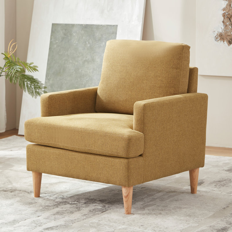 Armchair With Solid Wood Legs Set Of 2, Yellow