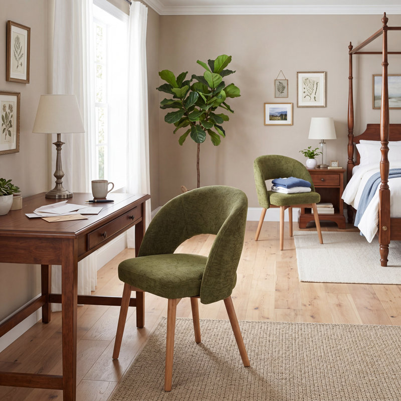 Chaises de salle à manger Aurevo de style moderne du milieu du siècle, revêtues de tissu vert, avec dossier incurvé et pieds en bois massif. Chaises de cuisine rétro pour salle à manger, restaurant. Montage facile.