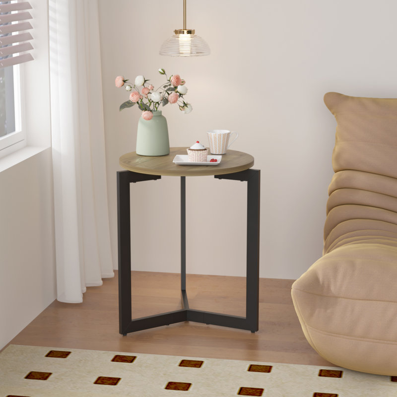 Table d'appoint ronde, table d'appoint ronde avec structure en métal robuste, table de chevet ronde, pour salon, chambre à coucher, balcon, bureau, brun