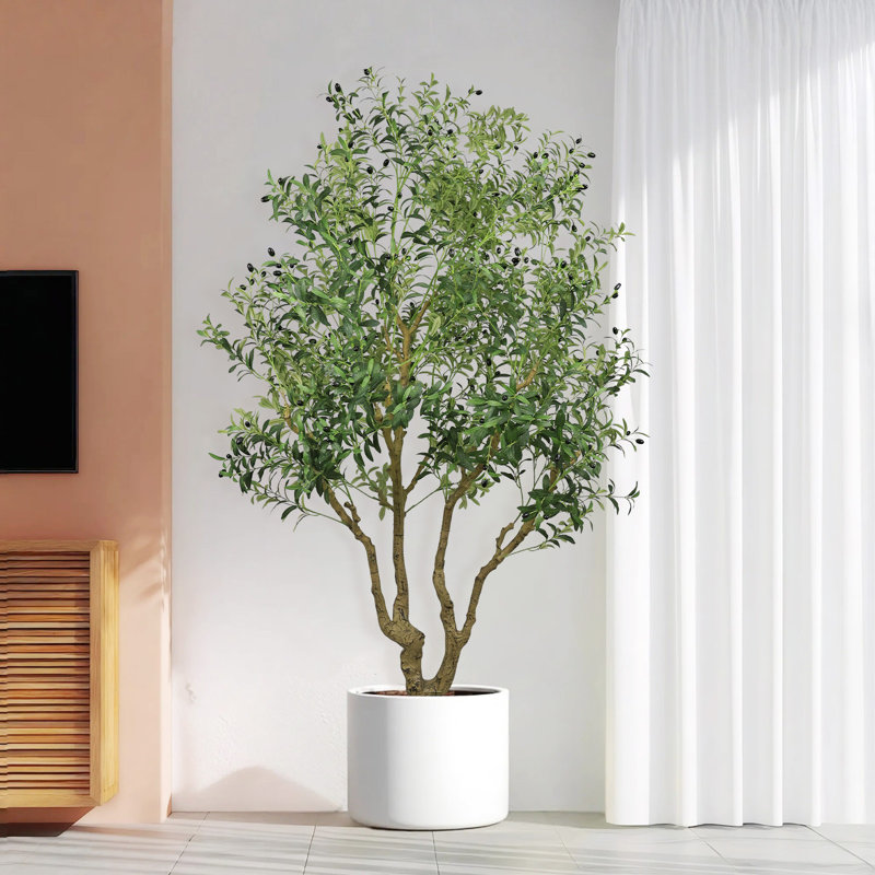 8ft Artificial Olive Tree, Tall Faux Olive Tree For Outdoor