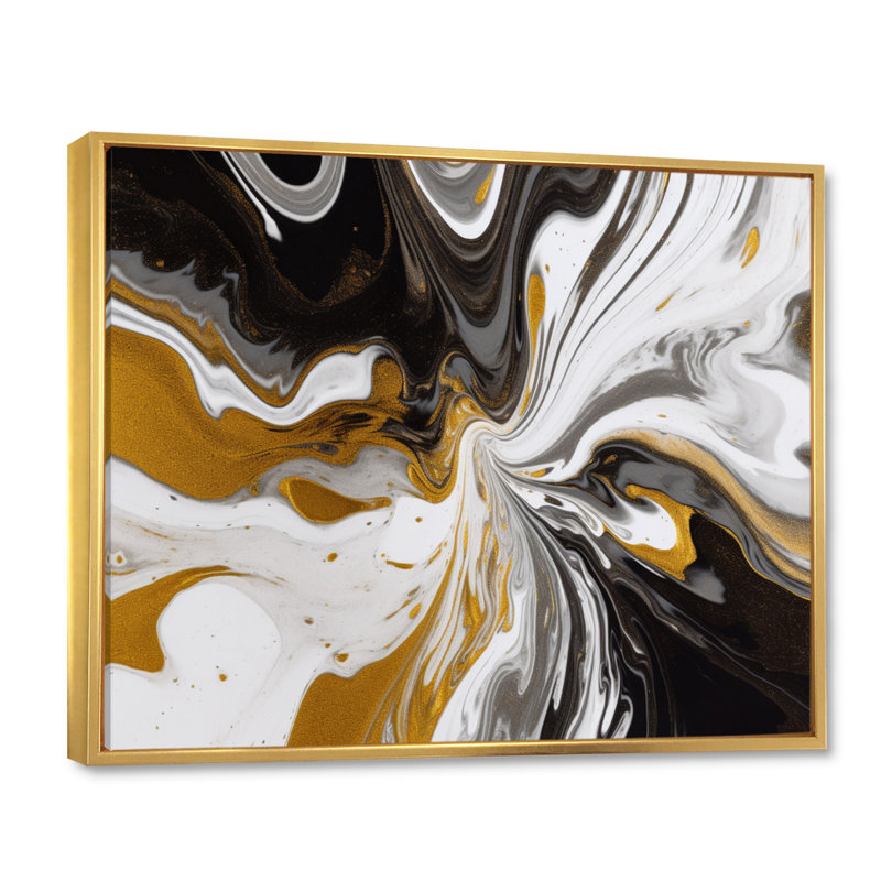 Symphonie or et marbre noir, H 16 po x l 32 po x P 1 po, Cadre flottant doré