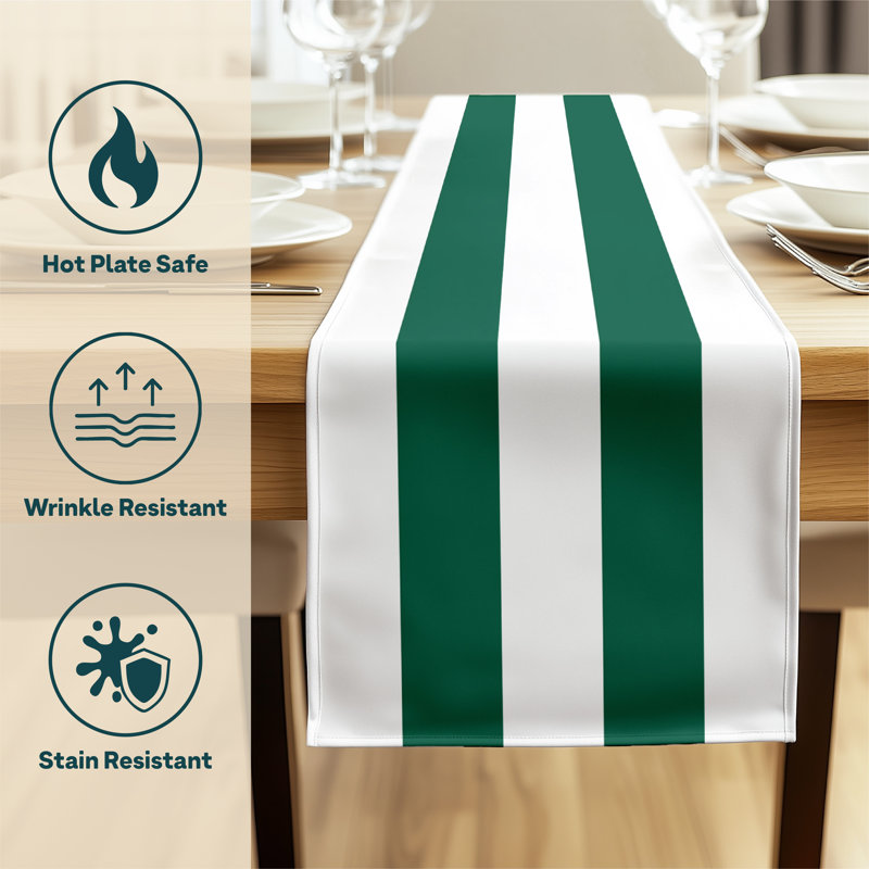 Green Striped Table Runner 108" x 14", 108" L x 14" W, Green
