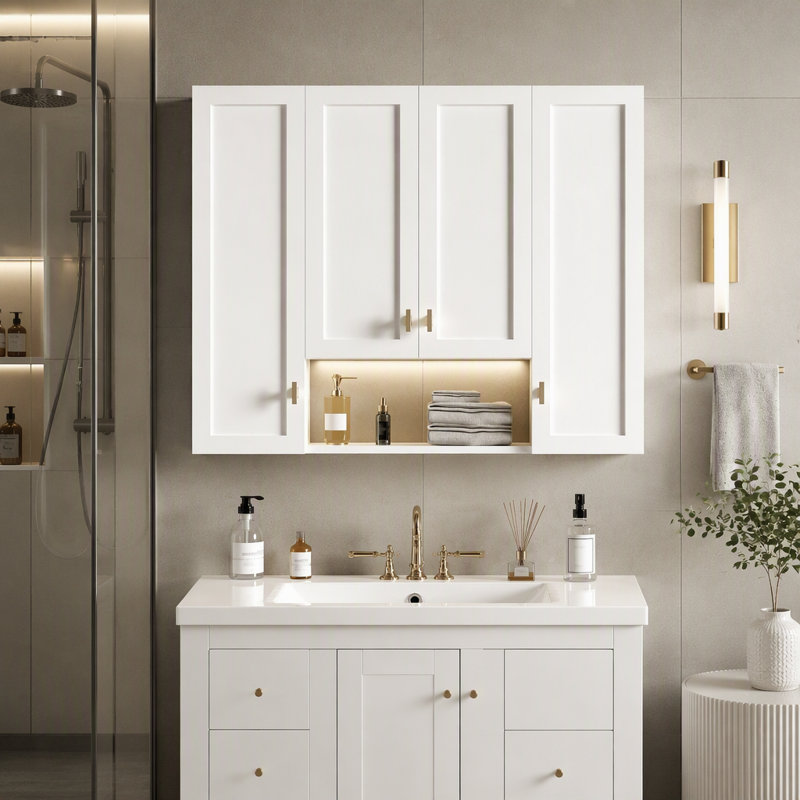 Meuble de salle de bain moderne de 91 cm (36 po) avec 5 étagères réglables, design à étagères ouvertes