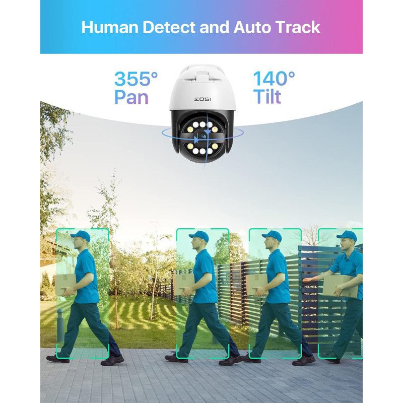 8CH 4K PoE NVR Security Camera System with 2TB HDD, 5MP Outdoor 355°PTZ PoE Camera, 2-Way Audio, White