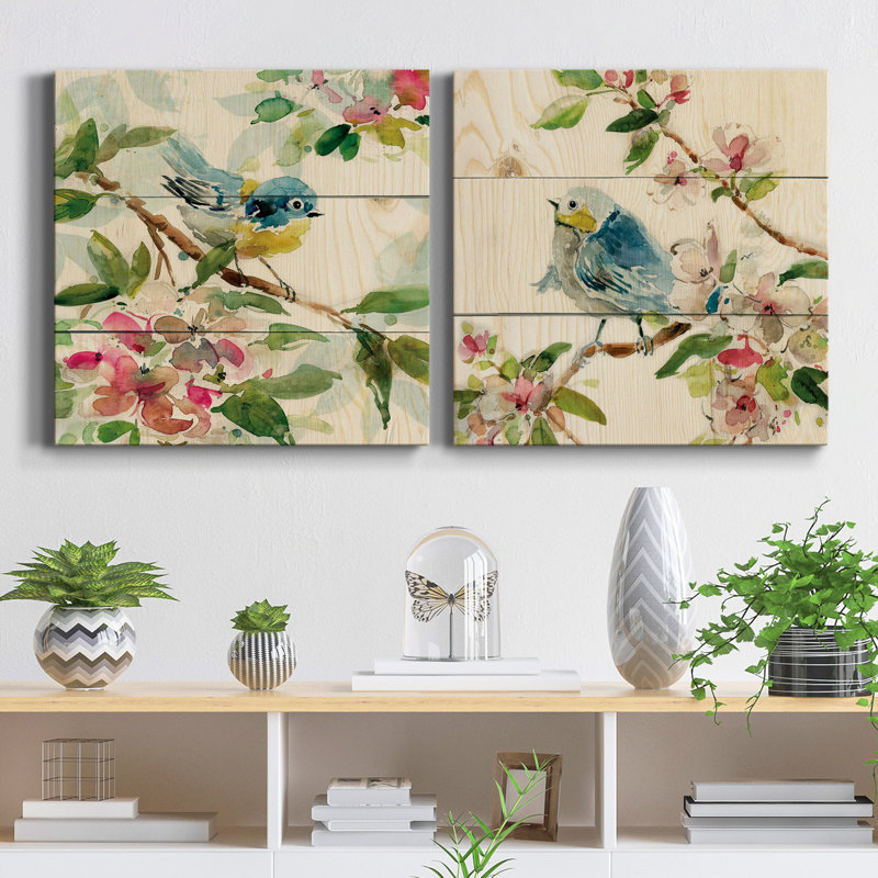Birds and Blossoms I - 2 pièces, reproduction d'art sur toile tendue, H 40 po x l 80 po x P 1 po