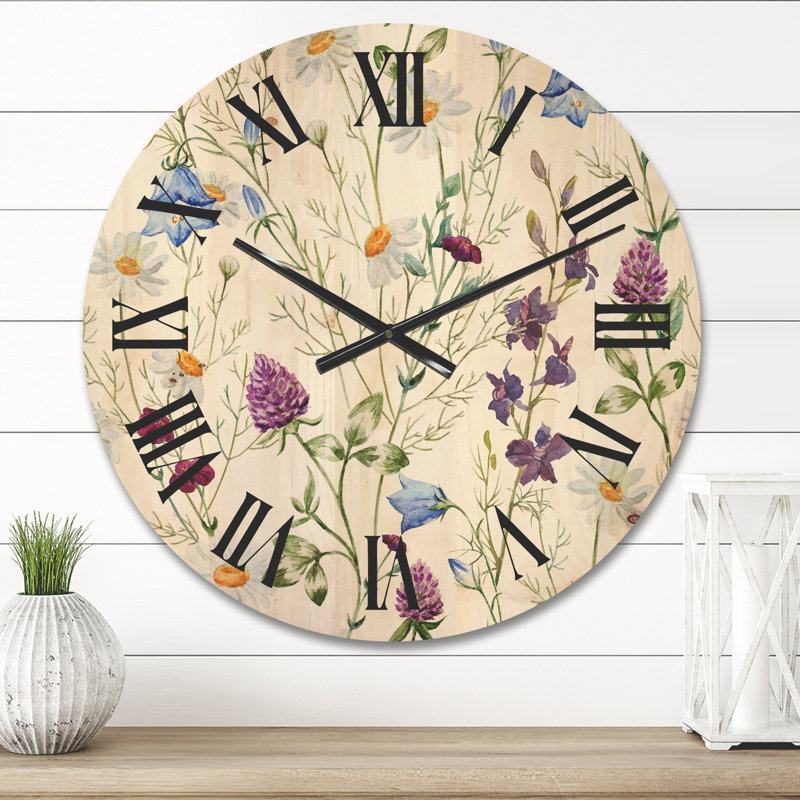 Horloge murale en bois Wildflowers, Moyen