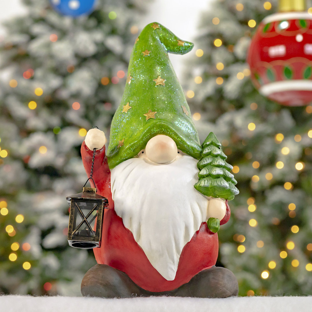 Christmas Garden Gnome Holding Small Tree with Green Star Hat "The Goodfellows" The Holiday Aisle®