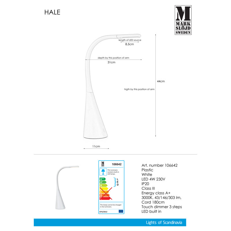 Mal USB Desk Lamp, White