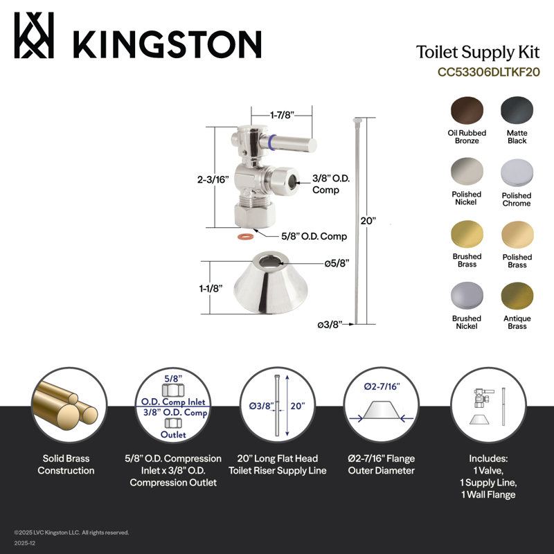 Ensemble de garniture de toilette Kingston, Laiton poli