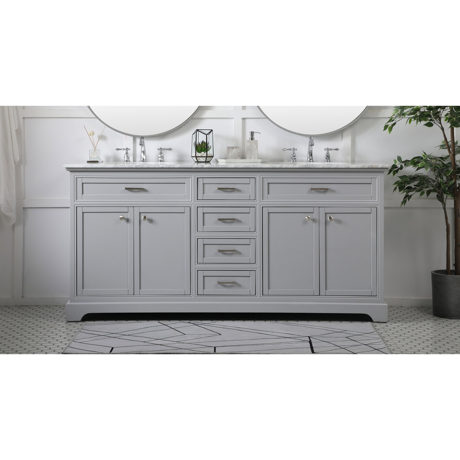 Hermes 72'' Double Bathroom Vanity, Dark Gray, Carrara White Gray