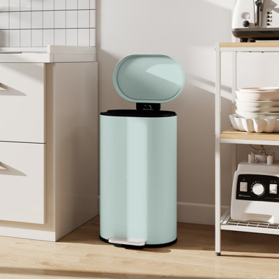 HOMCOM 30L Kitchen Bin 90° Stay-Open Lid Slim Rectangular Pedal Bin Green