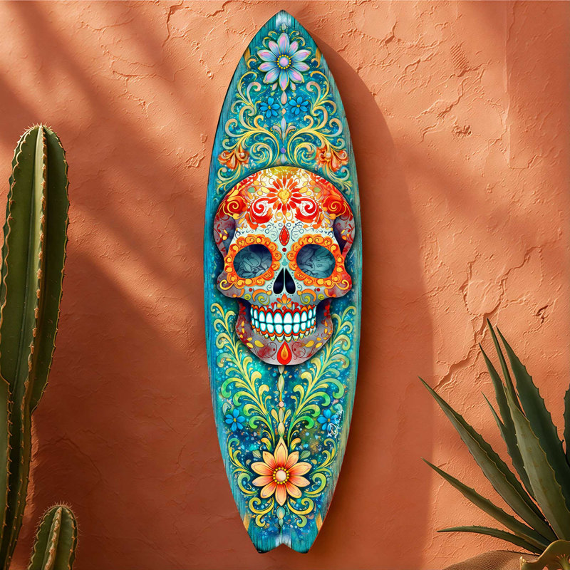 «Colorful Colorful Sugar Skull», art mural par C. Debrekht, H 24 po x l 7 po