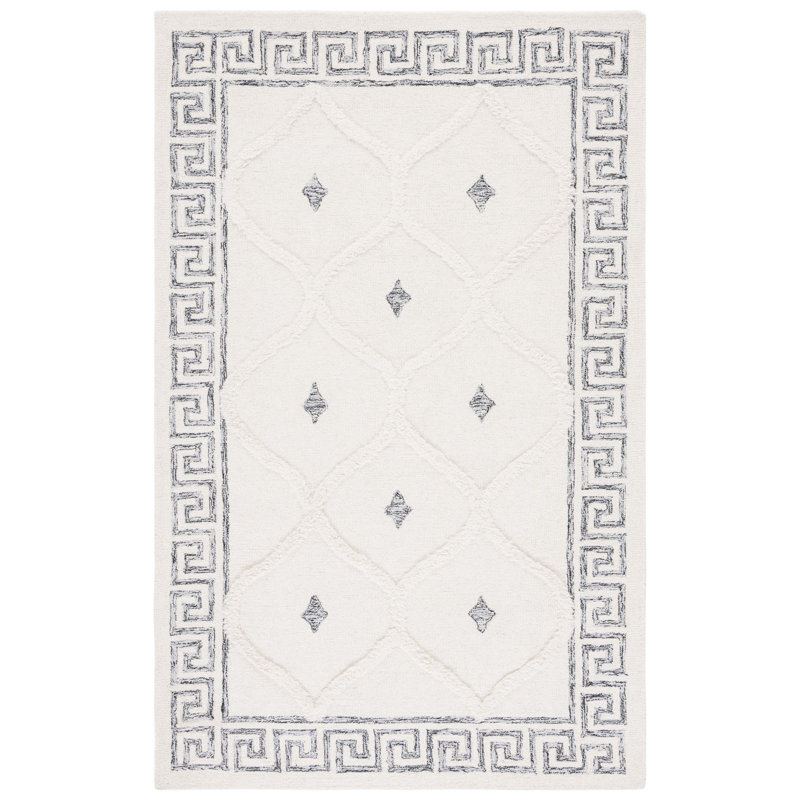 Dajanai Hand Tufted Wool/Cotton Geometric Rug in Black/Ivory, Rectangle 5' x 8'