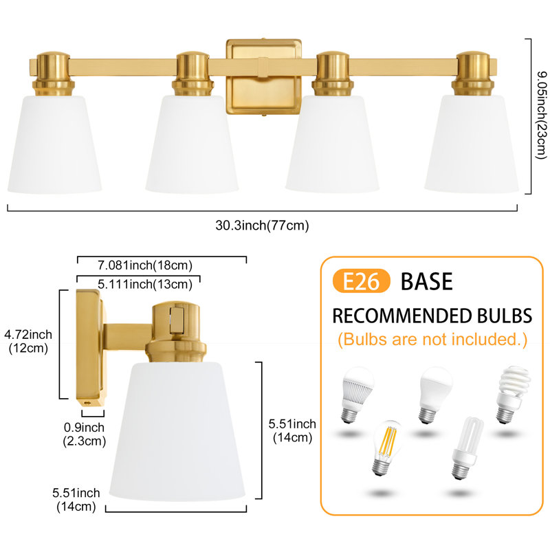 Luminaire de meuble-lavabo avec abat-jour opale Parker, Doré, 4