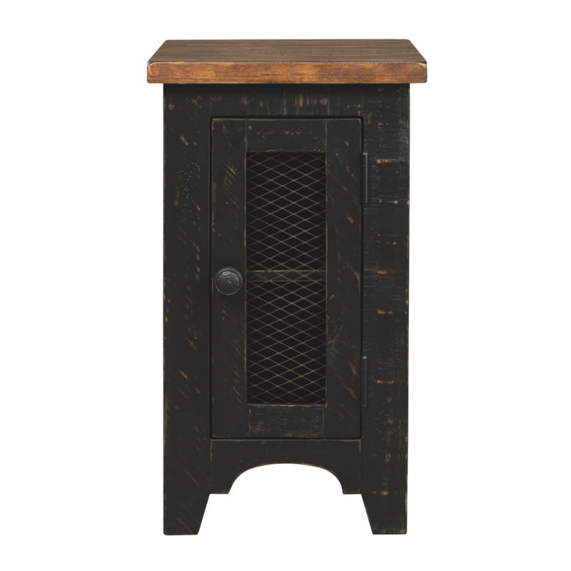Valebeck Black and Brown Rustic Wood Metal Storage End Table