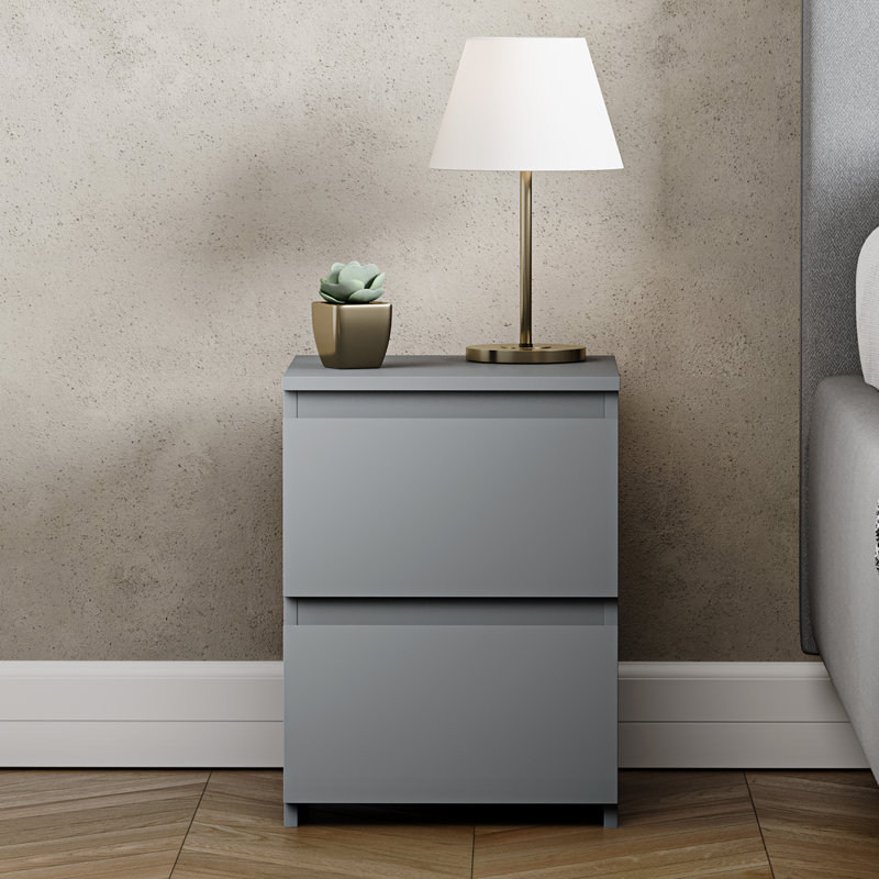 Cunha 29.5cm W Particle Board / Chipboard Bedside Table, Grey
