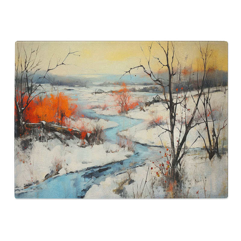 Winter Landscape Expressionism  Glass Chopping Board