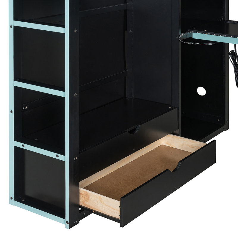 Lit mezzanine en bois avec bureau, Bleu
