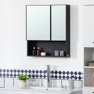 Armoire de salle de bain noire avec portes et tablettes doubles pour une utilisation à long terme