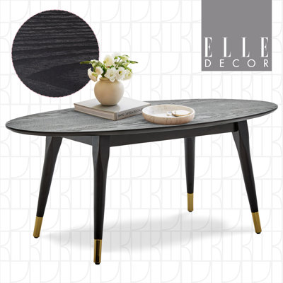 Clemintine Elle Decor Mid-Century Modern Oval Coffee Table with Brass Accents