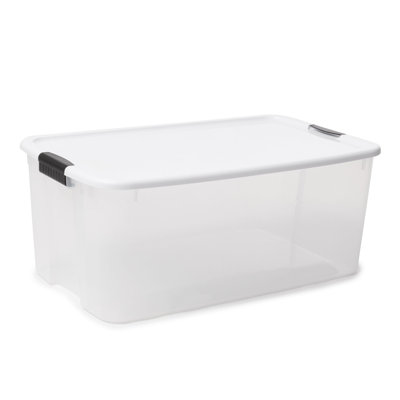 Sterilite Clear Plastic Stackable Storage Bin with White Latch Lid