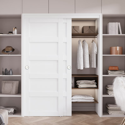 80" 5-Lite  MDF Space-Saving Pantry Closet Sliding Doors With Hardware & Need Assembled