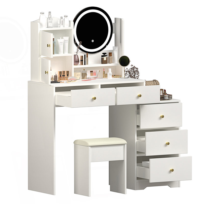 Bureau de coiffeuse Fashion avec miroir et lumières, miroir de coiffeuse avec lumières et ensemble de table