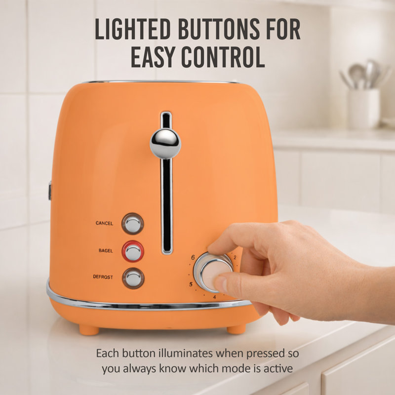 Classic Retro 2-Slice Toaster, Orange, Orange