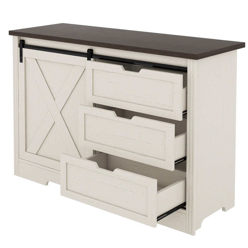 Armoire de rangement multifonctionnelle avec portes coulissantes silencieuses et trois tiroirs, idéale pour la salle à manger, le salon, la chambre à coucher et plus encore, pour économiser de l'espace