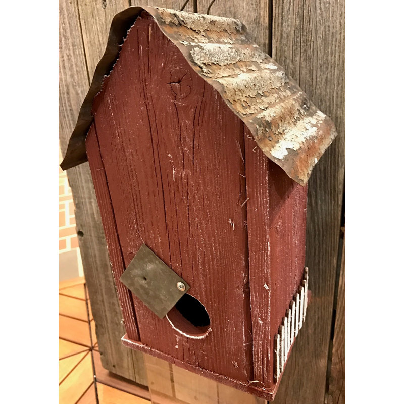 Red Reclaimed Wood Summitville Stable Birdhouse with Metal Roof