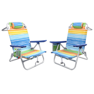 Backpack Beach Chairs (Set of 2), Folding Heavy Duty Camping Chair with Large Pockets by Arlmont & Co.