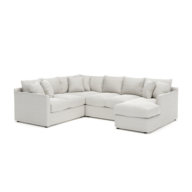 Canapé modulaire en U à 3 pièces de 6 pièces 119 po Cecelia, Tissage natté ivoire Drusky Sustain®, Orienté à droite