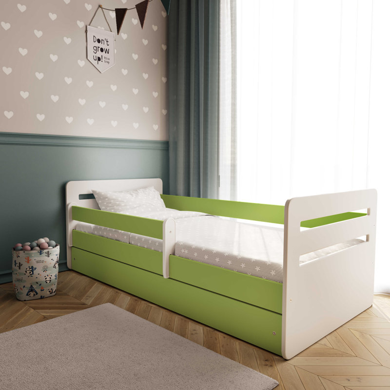 Molly Drawer Convertible Bed and Mattress, Lime Green, European Toddler (80 x 160 cm)