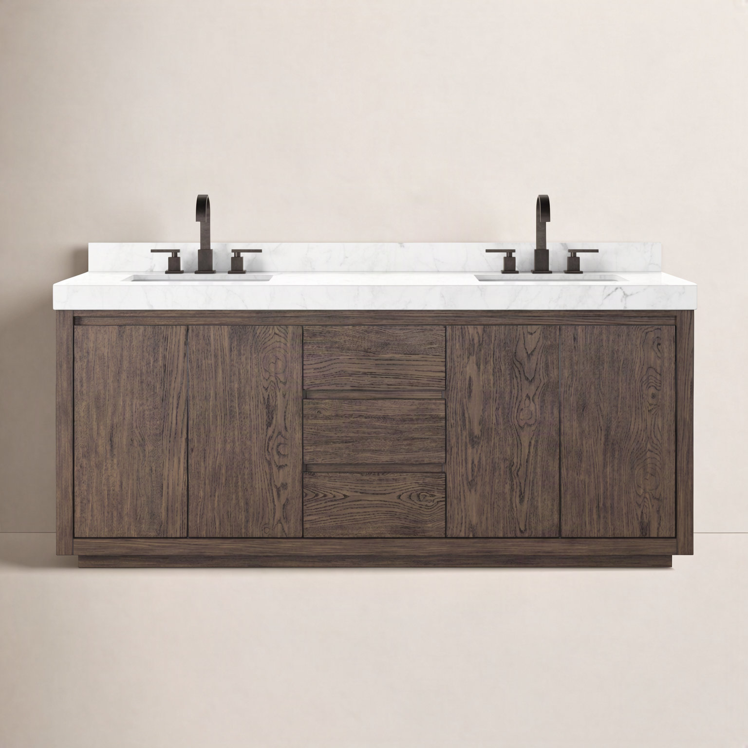 Oak Double Bathroom Vanity, Satin Espresso Oak Veneer