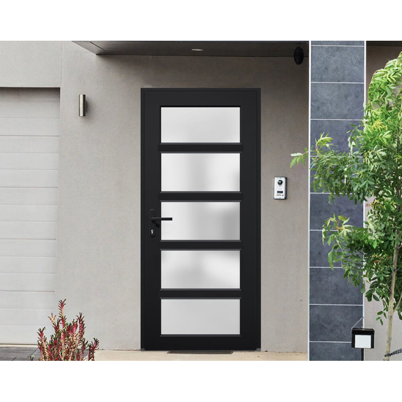 Front Exterior Prehung FiberGlass Door Frosted Glass / Manux 8002 Matte Black / Office Commercial and Residential Doors Entrance Patio Garage-W36" x H80"-Right-hand Inswing
