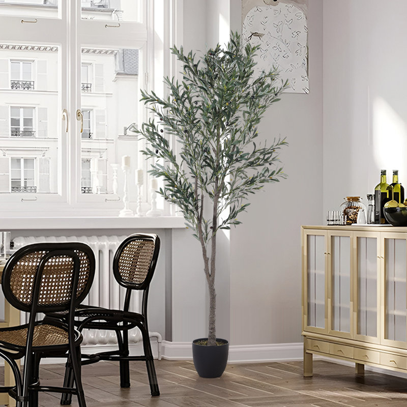 210cm Faux Olive Tree Tree in Freestanding, 210cm H x 70cm W