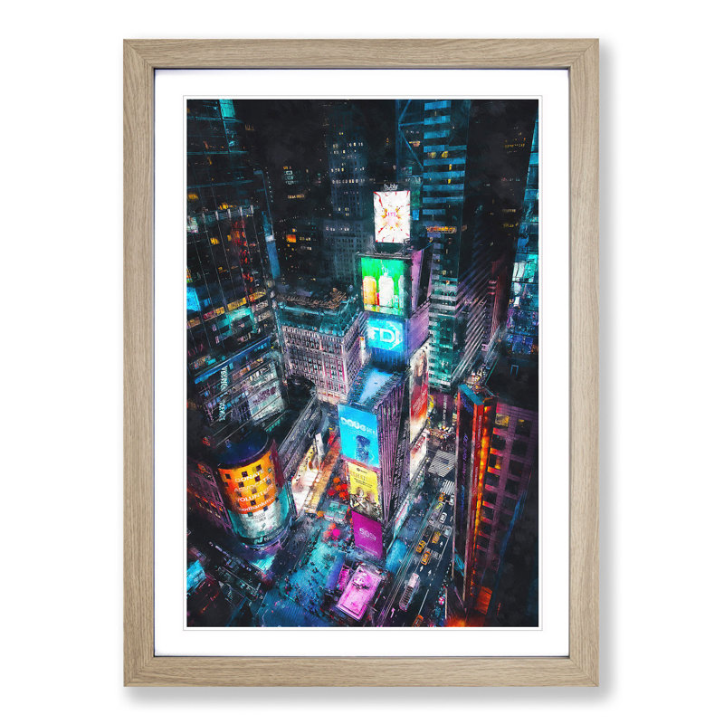 Times Square in New York City - Picture Frame Painting Print on MDF, Oak Framed, 63cm H x 45cm W x 2cm D