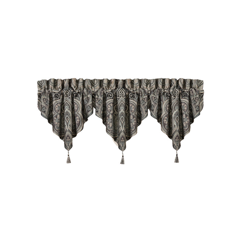 Narrow Calf Black and Gold Damask Tassel Valance