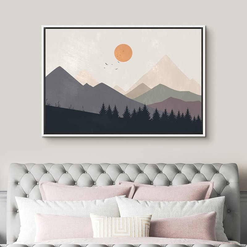 Idea4wall, reproduction d'art sur toile encadrée, aquarelle pastel, montagnes, nature sauvage, illustrations, art moderne, décoration bohème, détente minimale / zen pour le salon, la chambre à coucher, le bureau CFV-A001-2207