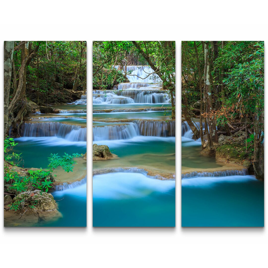 3-tlg. Leinwandbilder-Set Traumhafter Wasserfall im Wald - Thailand